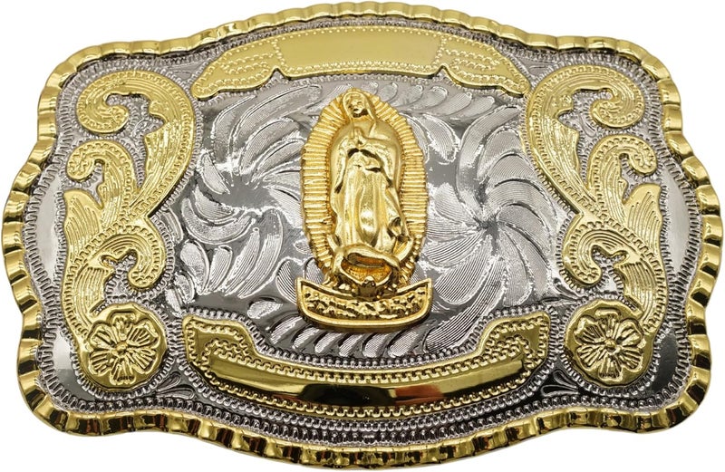 WMG Western St Jude Belt Buckle Gold Silver Saint Jude San Judas Cowboy Buckle Hebilla Vaquero Rodeo - Image 1